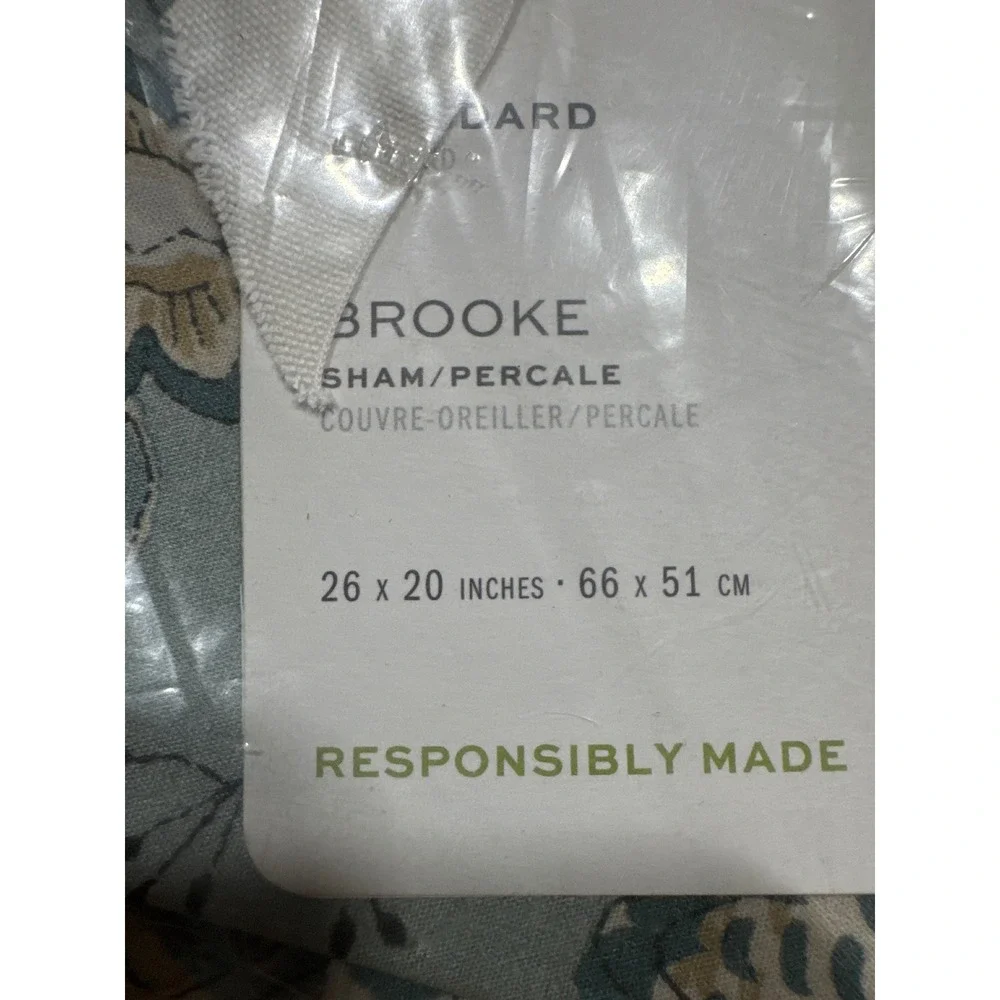Pottery Barn Brooke Floral Standard Pillow Sham Blue Percale Cotton New